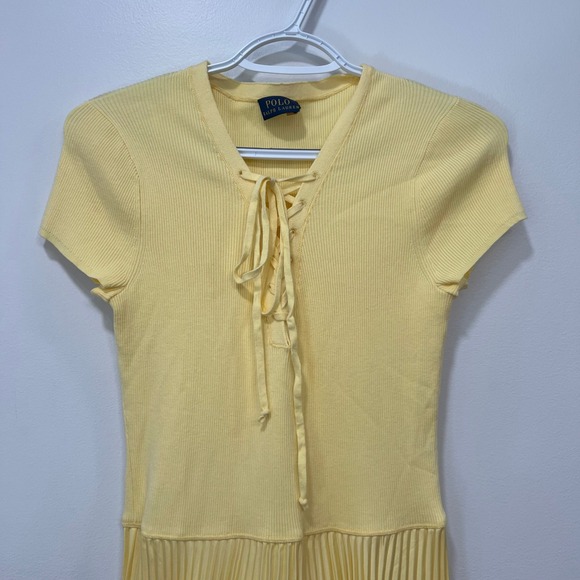 Polo Ralph Lauren Womens Dress 4 Pleat Fit Flare Short Sleeve Midi Butter Yellow - Picture 5 of 10